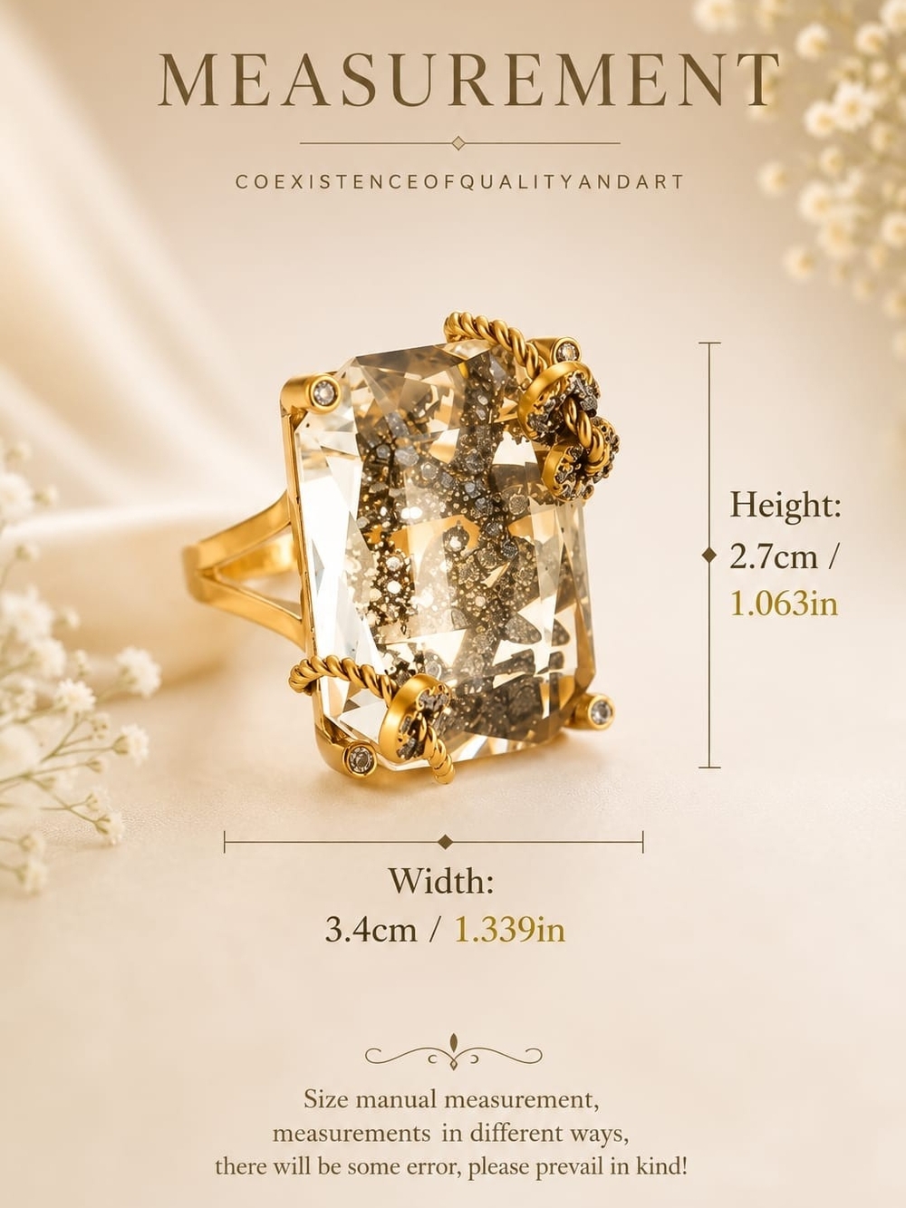 Vintage Gold-Tone Faceted Champagne Crystal Ring